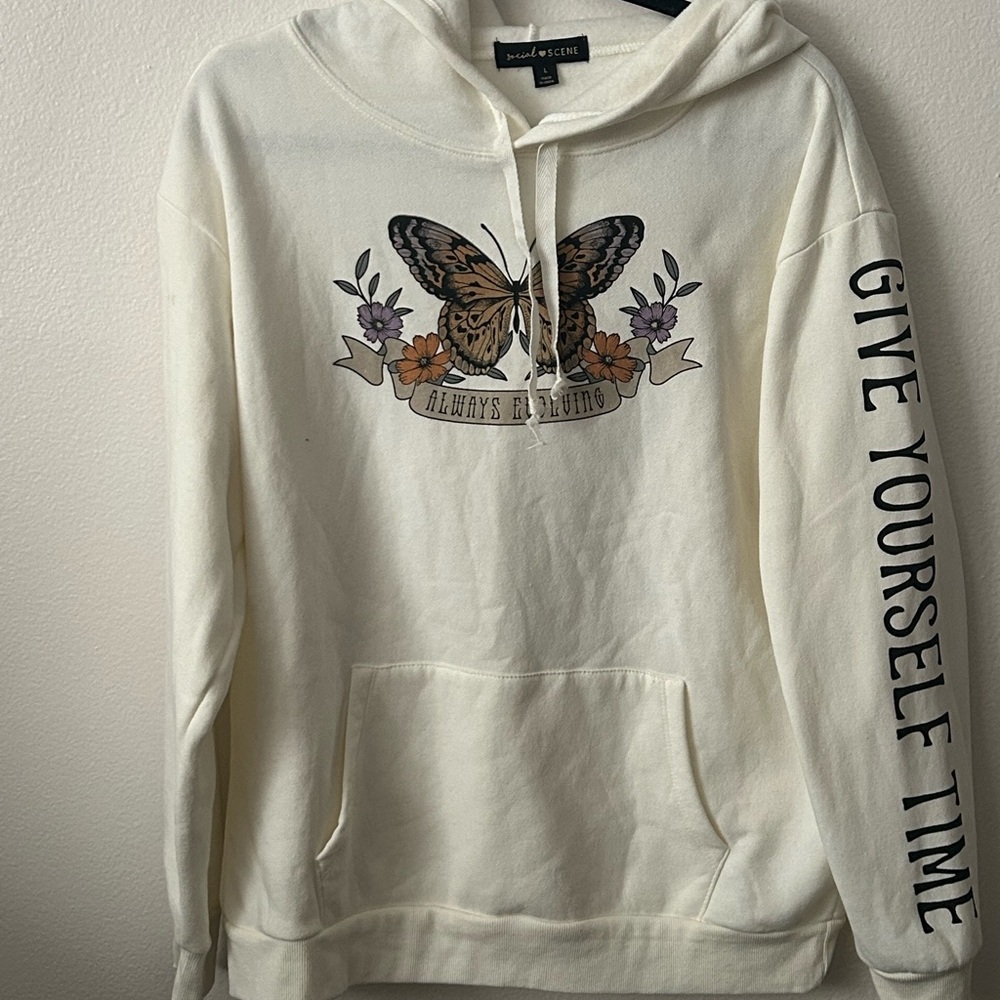 White Butterfly Celestial Oversized Hoodie “Give Yourself Time”